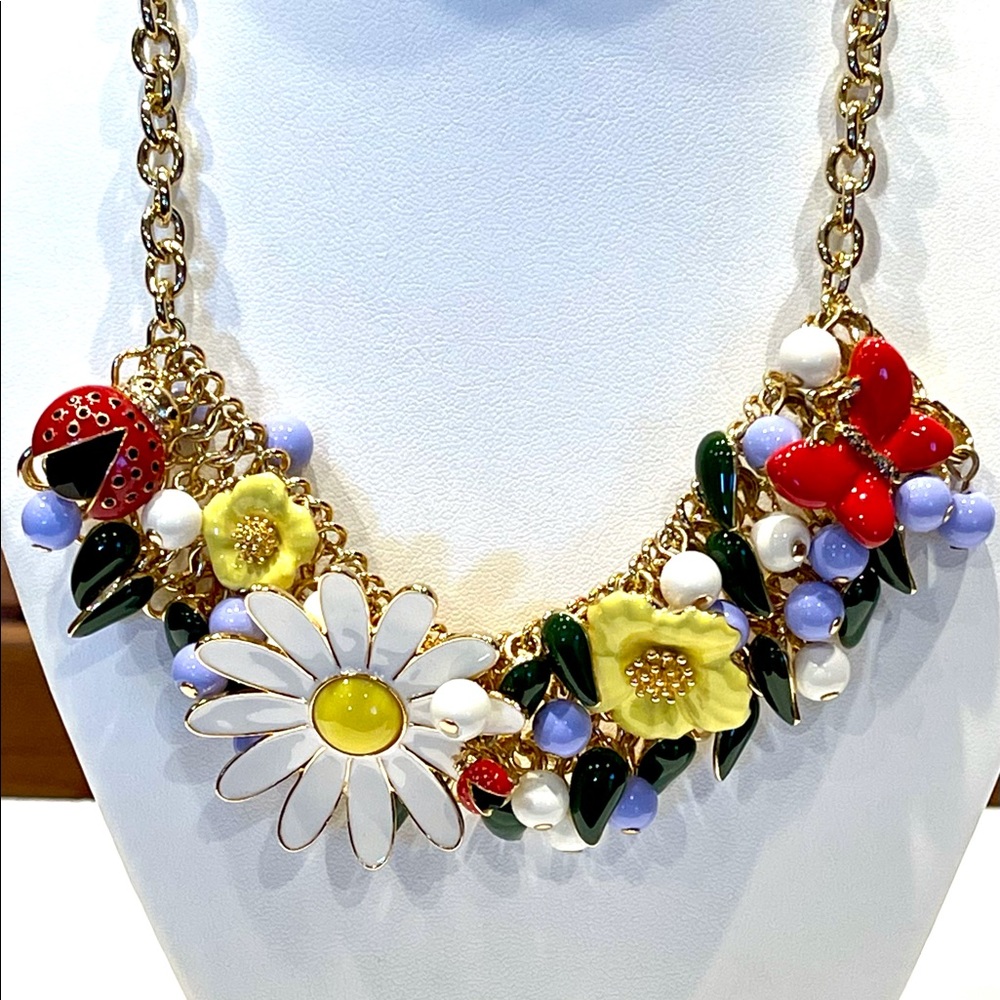 Talbots Sunflower Ladybugs Butterfly Enamel Necklace New Without Tags